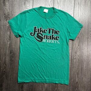 Vintage 1980s WWF Jake The Snake Roberts Medium Shirt Green Penman Single Stitch